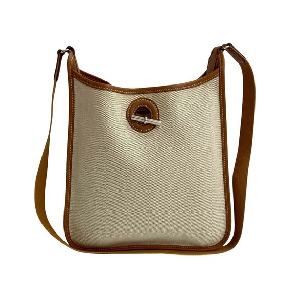 HERMES Vespa PM Toile H Buffle Leather Shoulder Bag in Ivory and Brown (20303) - Picture 1 of 10